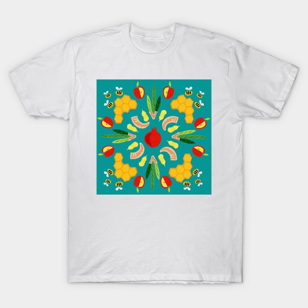 Yomim Noraim - teal print T-Shirt by TillaCrowne